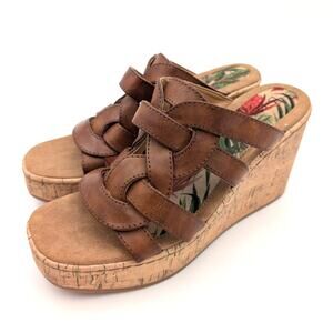 B.O.C Cora Women's Platform Wedge Sandal Comfort Open Toe Brown Size US8M EU39